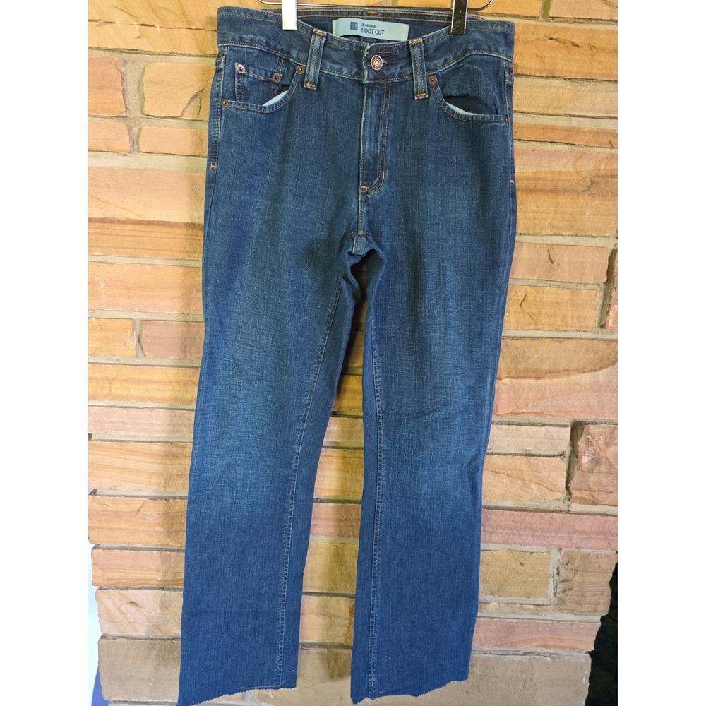 Gap Original Women's Jeans Size 4R Blue Bootcut Stretch Mid Denim Raw Cut Hem